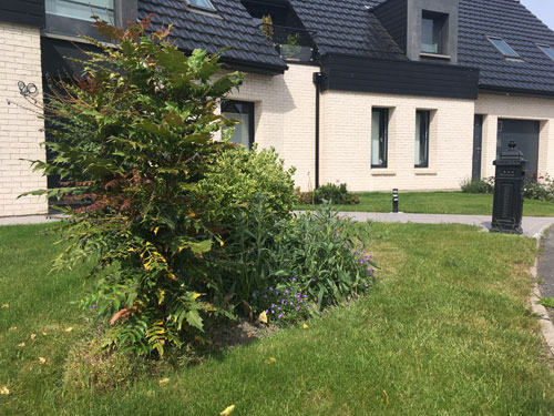 Vue sur la façade et les bosquets de La Longère : résidence de charme à Coudekerque Village